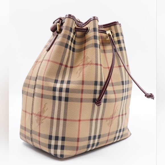 U15❤️ BURBERRY Haymarket Check Drawstring Bucket Bag - Picture 13 of 14